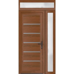 Front Exterior Prehung Metal-Plastic Door | Manux 8415 Walnut | Side and Top Sidelite Transom | Office Commercial and Residential Doors Entrance Patio Garage 48" x 94" (W36+12" x H80+14") Left hand Inswing