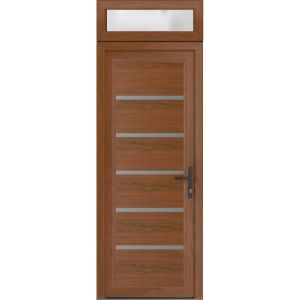 Front Exterior Prehung Metal-Plastic Door | Manux 8415 Walnut | Top Sidelite Transom | Office Commercial and Residential Doors Entrance Patio Garage 30" x 94" (W30" x H80+14") Left hand Inswing