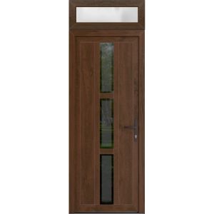 Front Exterior Prehung Metal-Plastic Door | Manux 8112 Walnut | Top Sidelite Transom | Office Commercial and Residential Doors Entrance Patio Garage 36" x 94" (W36" x H80+14") Left hand Inswing