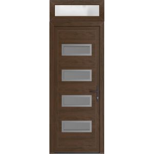 Front Exterior Prehung Metal-Plastic Door | Manux 8113 Walnut | Top Sidelite Transom | Office Commercial and Residential Doors Entrance Patio Garage 32" x 94" (W32" x H80+14") Left hand Inswing