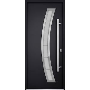 Front Exterior Prehung Steel Door / Deux 6500 Black / Stainless Inserts Single Modern Painted-W36" x H96"-Left-hand Outswing