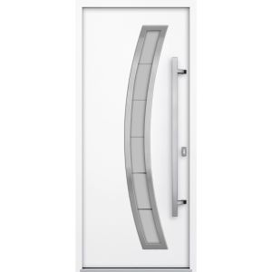 Front Exterior Prehung Steel Door / Deux 6500 White / Stainless Inserts Single Modern Painted-W36" x H96"-Left-hand Outswing