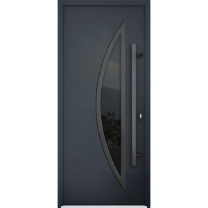 Front Exterior Prehung Steel Door / Deux 6501 Anthracite / Stainless Inserts Single Modern Painted-W36" x H96"-Left-hand Outswing