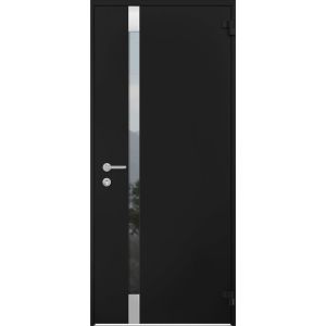 Front Exterior Prehung Steel Door / Cynex 6777 Black / Stainless Inserts Single Modern Painted-W36" x H96"-RH-O