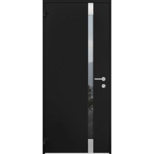 Front Exterior Prehung Steel Door / Cynex 6777 Black / Stainless Inserts Single Modern Painted-W36" x H96"-LH-O