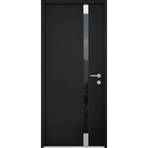 Front Exterior Prehung Steel Door / Cynex 6777 Black / Stainless Inserts Single Modern Painted-W36" x H96"-LH-I