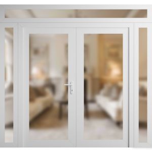 Front Exterior Prehung Metal-Plastic Double Doors Frosted Glass / MANUX 8102 White Silk / Office Commercial and Residential Doors Entrance Patio Garage 104" x 104" Left-Hand Inswing