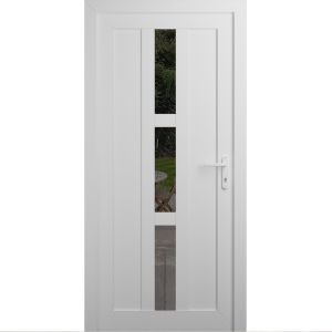 Front Exterior Prehung Metal-Plastic Door Frosted Glass / MANUX 8112 White Silk / Office Commercial and Residential Doors Entrance Patio Garage 32 x 80 (32" x 80") Left-hand Inswing