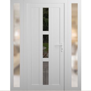 Front Exterior Prehung Metal-Plastic Door | Manux 8112 White Silk | 2 Side Sidelite Transoms | Office Commercial and Residential Doors Entrance Patio Garage 60" x 80" (W12+36+12" x H80") Left hand Inswing
