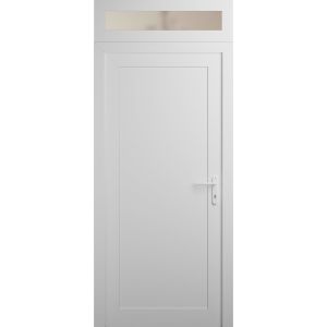Front Exterior Prehung Metal-Plastic Door | Manux 8111 White Silk | Top Sidelite Transom | Office Commercial and Residential Doors Entrance Patio Garage 36" x 94" (W36" x H80+14") Left hand Inswing