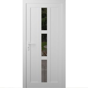 Front Exterior Prehung Metal-Plastic Door Frosted Glass / MANUX 8112 White Silk / Office Commercial and Residential Doors Entrance Patio Garage 32 x 80 (32" x 80") Right-hand Inswing