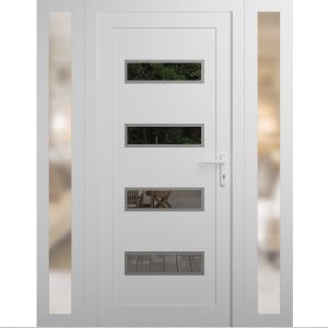 Front Exterior Prehung Metal-Plastic Door | Manux 8113 White Silk | 2 Side Sidelite Transoms | Office Commercial and Residential Doors Entrance Patio Garage 60" x 80" (W12+36+12" x H80") Left hand Inswing