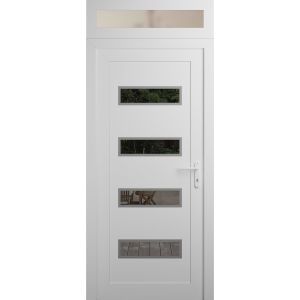 Front Exterior Prehung Metal-Plastic Door | Manux 8113 White Silk | Top Sidelite Transom | Office Commercial and Residential Doors Entrance Patio Garage 36" x 94" (W36" x H80+14") Left hand Inswing