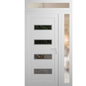 Front Exterior Prehung Metal-Plastic Door | Manux 8113 White Silk | Side and Top Sidelite Transom | Office Commercial and Residential Doors Entrance Patio Garage 48" x 94" (W36+12" x H80+14") Left hand Inswing