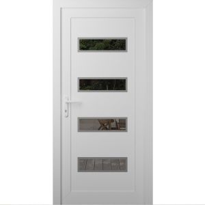 Front Exterior Prehung Metal-Plastic Door | Manux 8113 White Silk | Office Commercial and Residential Doors Entrance Patio Garage W32" x H80" Right hand Inswing