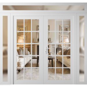Front Exterior Prehung Metal-Plastic Double Doors Clear Glass / MANUX 8151 White Silk / Office Commercial and Residential Doors Entrance Patio Garage 100" x 94" Right-Hand Inswing