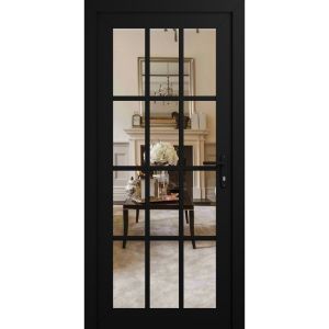 Front Exterior Prehung Metal-Plastic Door Clear Glass / MANUX 8355 Matte Black / Office Commercial and Residential Doors Entrance Patio Garage 36" x 80" Left-Hand Inswing