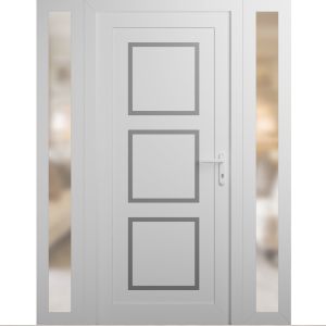 Front Exterior Prehung Metal-Plastic Door | Manux 8661 White Silk | 2 Side Sidelite Transoms | Office Commercial and Residential Doors Entrance Patio Garage 60" x 80" (W12+36+12" x H80") Left hand Inswing