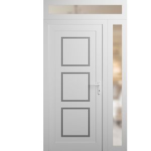 Front Exterior Prehung Metal-Plastic Door | Manux 8661 White Silk | Side and Top Sidelite Transom | Office Commercial and Residential Doors Entrance Patio Garage 48" x 94" (W36+12" x H80+14") Left hand Inswing