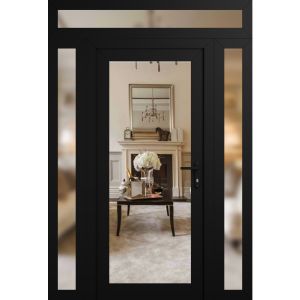 Front Exterior Prehung Metal-Plastic Door Clear Glass / MANUX 8666 Matte Black / Office Commercial and Residential Doors Entrance Patio Garage 62 x 96 (16+30+16" x 80+16")Left-hand Inswing