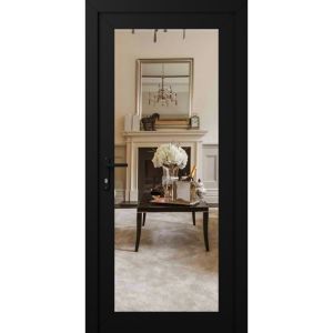 Front Exterior Prehung Metal-Plastic Door Clear Glass / MANUX 8666 Matte Black / Office Commercial and Residential Doors Entrance Patio Garage 30 x 80 (30" x 80")Right-hand Inswing