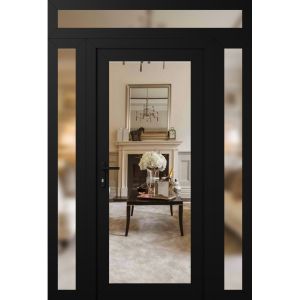 Front Exterior Prehung Metal-Plastic Door Clear Glass / MANUX 8666 Matte Black / Office Commercial and Residential Doors Entrance Patio Garage 62 x 96 (16+30+16" x 80+16")Right-hand Inswing