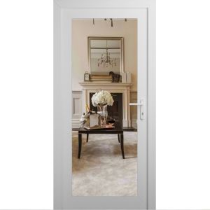 Front Exterior Prehung Metal-Plastic Door Clear Glass / MANUX 8666 White Silk / Office Commercial and Residential Doors Entrance Patio Garage 30 x 80 (30" x 80")Left-hand Inswing