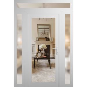 Front Exterior Prehung Metal-Plastic Door Clear Glass / MANUX 8666 White Silk / Office Commercial and Residential Doors Entrance Patio Garage 62 x 96 (16+30+16" x 80+16")Left-hand Inswing