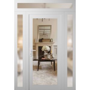 Front Exterior Prehung Metal-Plastic Door Clear Glass / MANUX 8666 White Silk / Office Commercial and Residential Doors Entrance Patio Garage 62 x 96 (16+30+16" x 80+16")Right-hand Inswing