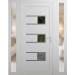 Front Exterior Prehung Metal-Plastic Door | Manux 8933 White Silk | 2 Side Sidelite Transoms | Office Commercial and Residential Doors Entrance Patio Garage 60" x 80" (W12+36+12" x H80") Left hand Inswing