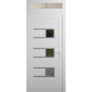 Front Exterior Prehung Metal-Plastic Door | Manux 8933 White Silk | Top Sidelite Transom | Office Commercial and Residential Doors Entrance Patio Garage 32" x 94" (W32" x H80+14") Left hand Inswing