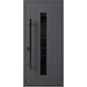 Front Exterior Prehung Steel Door / Ronex 0130 Grey / Entry Metal Modern Painted W36" x H80" Right hand Inswing