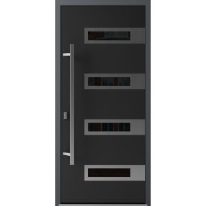 Front Exterior Prehung Steel Door / Ronex 0131 Black Enamel / Stainless Inserts Entry Metal Modern Painted W36" x H80" Right hand Inswing