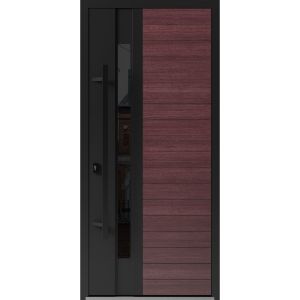 Front Exterior Prehung Steel Door / Ronex 0162 Red Oak / Entry Metal Modern Painted W36" x H80" Right hand Inswing