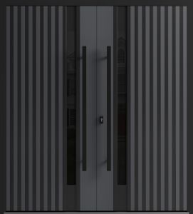 Front Exterior Prehung Aluminum Double Doors / Ronex 0144 Grey / Mirrored Clear Glass Entry Metal Modern Painted (W72" x H96") Left hand Inswing