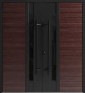 Front Exterior Prehung Aluminum Double Doors / Ronex 0162 Red Oak / Mirrored Clear Glass Entry Metal Modern Painted (W72" x H96") Left hand Inswing
