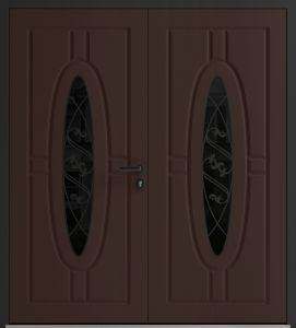 Front Exterior Prehung Aluminum Double Doors / Ronex 1277 Brown / Mirrored Clear Glass Entry Metal Modern Painted (W72" x H80") Left hand Inswing