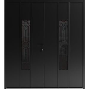 Front Exterior Prehung Aluminum Double Doors / Ronex 1477 Black Enamel / Mirrored Clear Glass Entry Metal Modern Painted (W72" x H80") Left hand Inswing