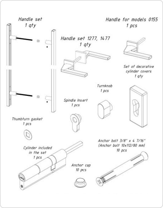 Accessories set for door unit: single doors 80" to 96"