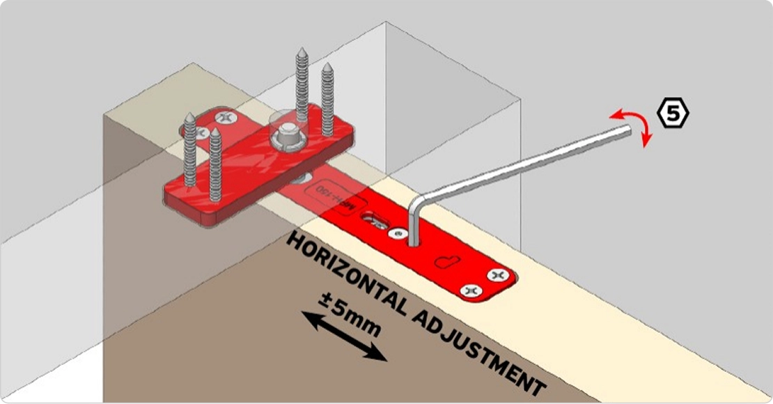 Horizontal adjustment of the pin, ±5 mm (±3/16")